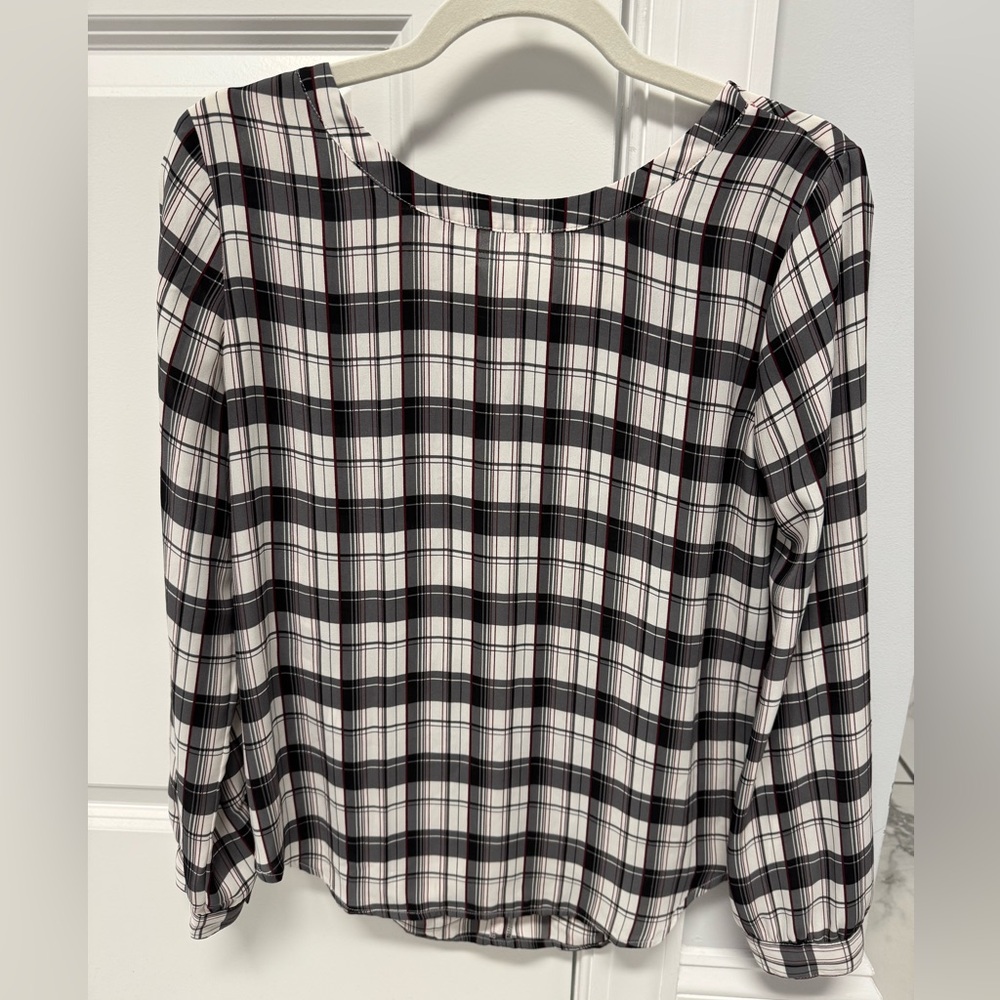 LOFT Outlet Black and White Plaid Blouse
